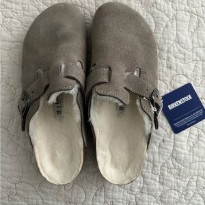 Birkenstock Boston Clog 38 N gray suede with white shearling lining